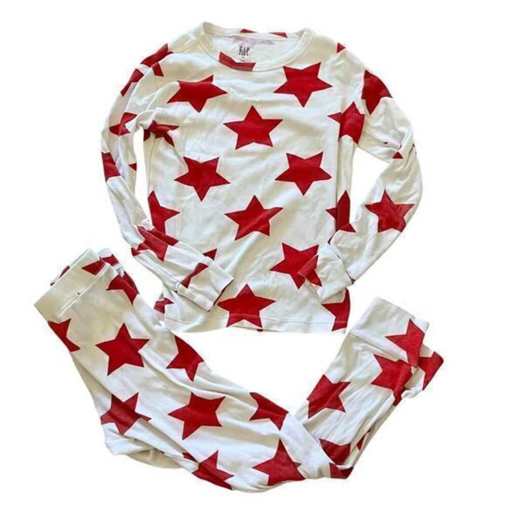 Gap Kids Red Star Two-Piece White Cotton Unisex Pajamas Youth Size 10
